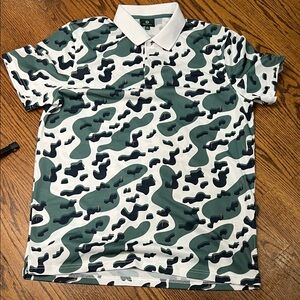 Ag Adriano Goldschmied Green and White Camouflage Polo